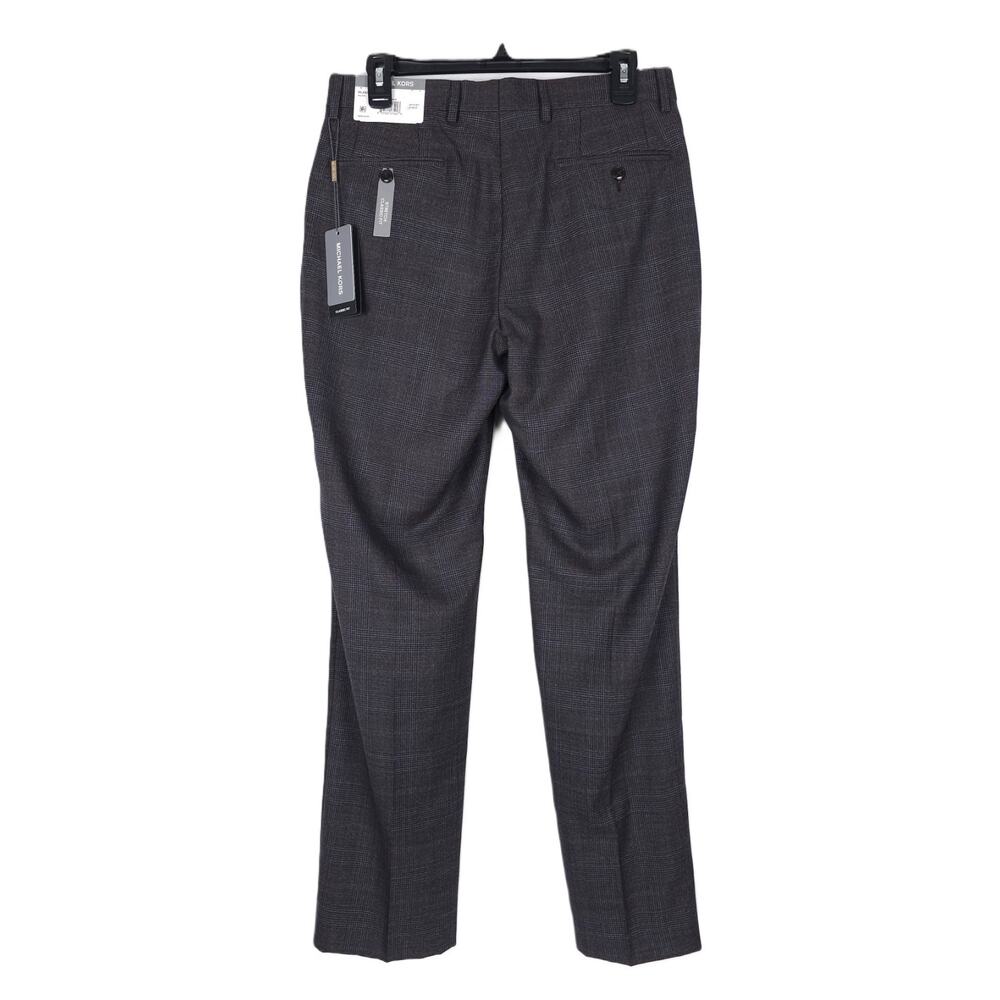 Michael Kors Mens Classic Fit Dress Pants 42x30 Brown Blue Plaid Wool Blend NWT - Picture 3 of 6